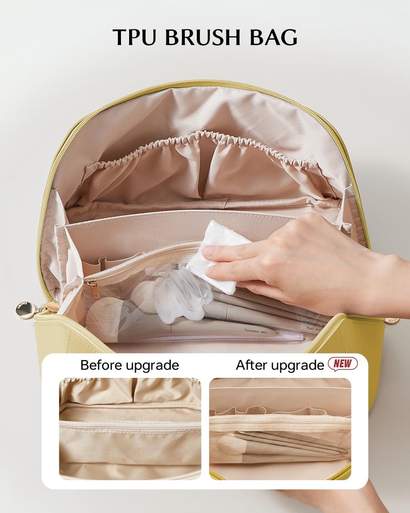 EACHY Travel Makeup Bag,Large Capacity Cosmetic Bags for Women,Portable Pouch Open Flat Toiletry Bag Make up Organizer with Divider and Handle