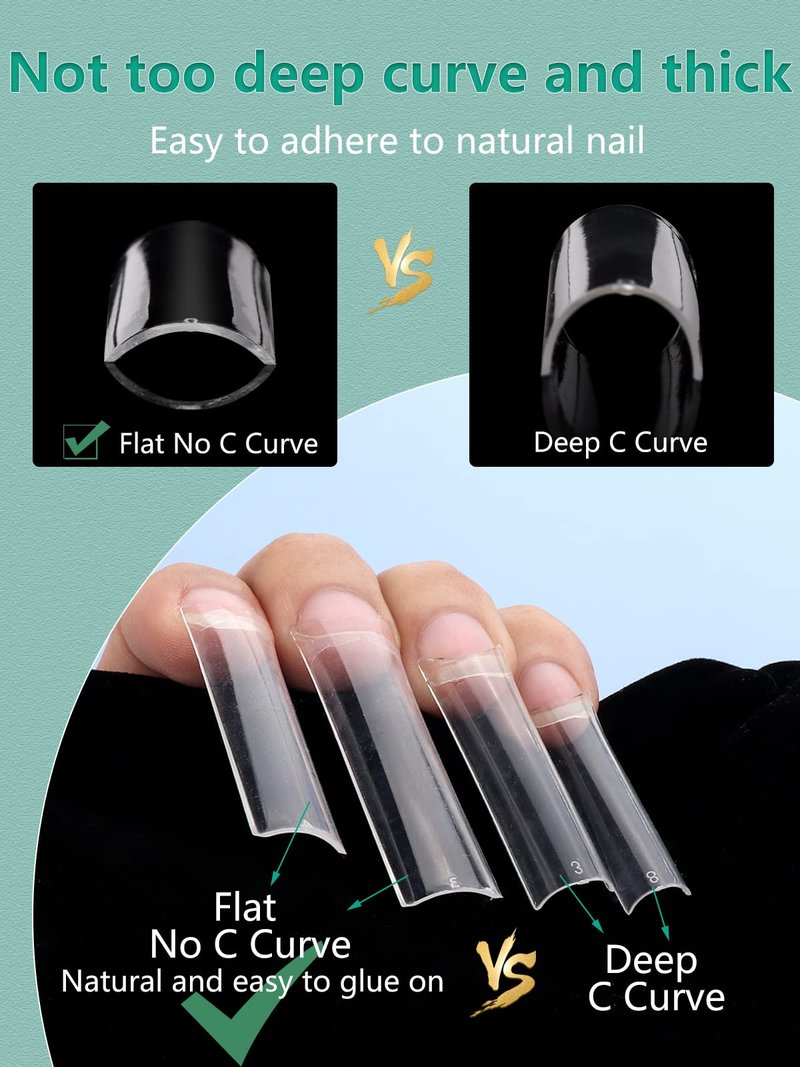 504 PCS No C Curve Clear Nail Tips for Acrylic Nails Professional, 3XL Extra Long, 12 Sizes Half Cover Straight Tapered Square French Fake Nail Tips for Nail Salons Home DIY