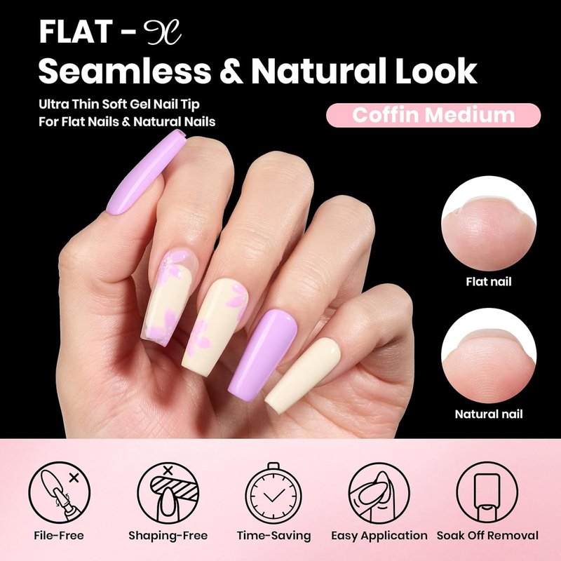 Beetles Gel Nail Kit - Coffin Medium 320pcs Nail Tips with 15g Glue Gel & Mini Lamp | DIY Acrylic Set