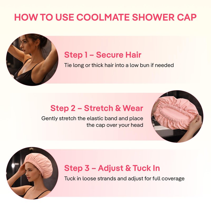 Coolmate Reusable Shower Cap for Women – Waterproof Shower Cap for Long or Thick Hair, Large Comfortable Fit with Soft Elastic, Durable Hair Cap for Shower, Bath & Hair Protection (Pink, Pack of 1)