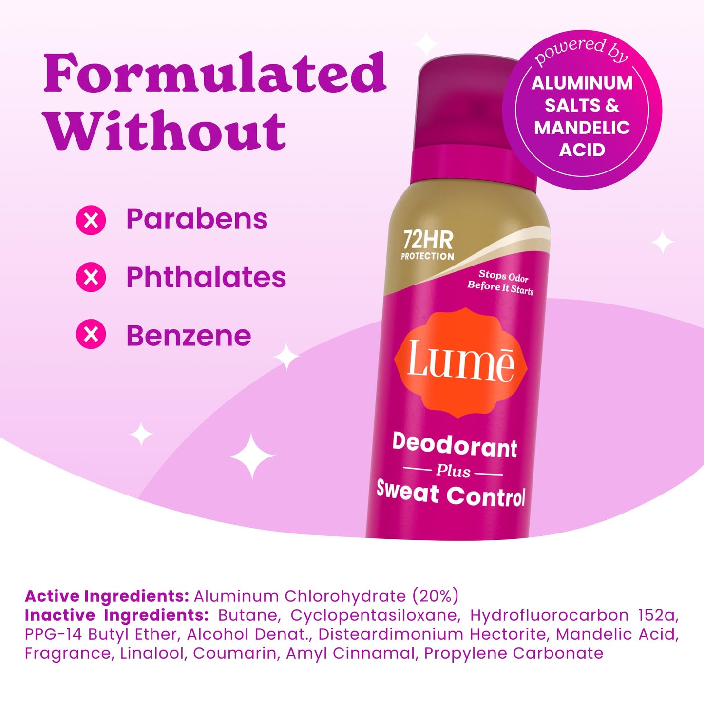 Lume Deodorant Plus Sweat Control - Invisible Spray - Extra Strength Antiperspirant For Underarms - 72 Hour Odor And Sweat Control - Phthalate and Paraben Free Formula - 2 Pack (Vanilla Bliss)