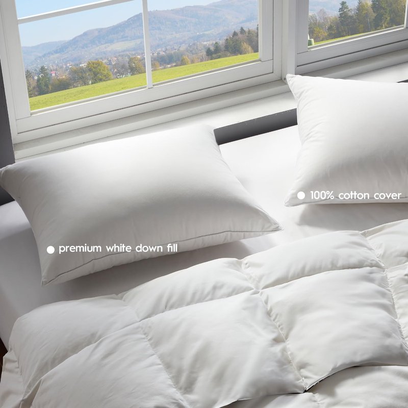 Globon Ultra Soft Down Pillow Standard Size Set of 2, Premium Down Filled Bed Pillow for Sleeping, 100% Cotton Shell 500 Thread Count 700 Fill Power, Hotel Collection Down Feather Pillow 20" x 26"