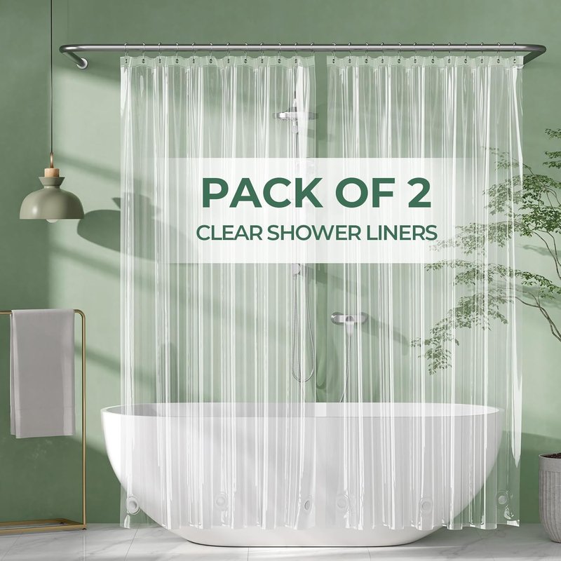 AmazerBath Shower Curtain Liner - 72 x 72 Inches PEVA Plastic with Weighted Stones & Rustproof Grommets | Clear