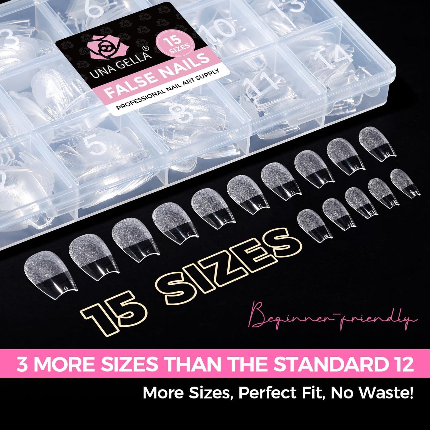 UNA GELLA Gel Nail Tips Coffin Short, 15 Sizes Short Coffin Press On Nails, Pre-Etched 300pcs Soft Gel Nail Tips Full Cover For Nails Extension Home DIY Salon