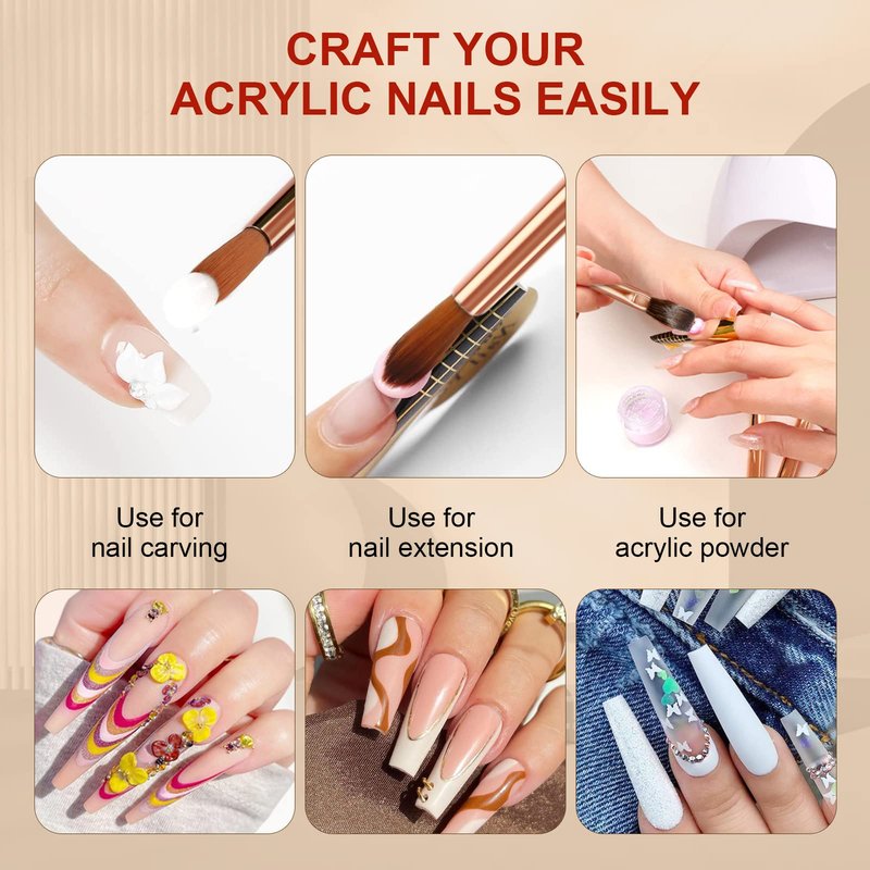 Saviland Acrylic Nail Brush Set - 10PCS Kolinsky Acrylic Nail Brushes for Acrylic Application, Professional Acrylic Powder Brushes for Nail Art Extension & 3D Carving Size 4/6/8/10/12/14/16/18/20/22