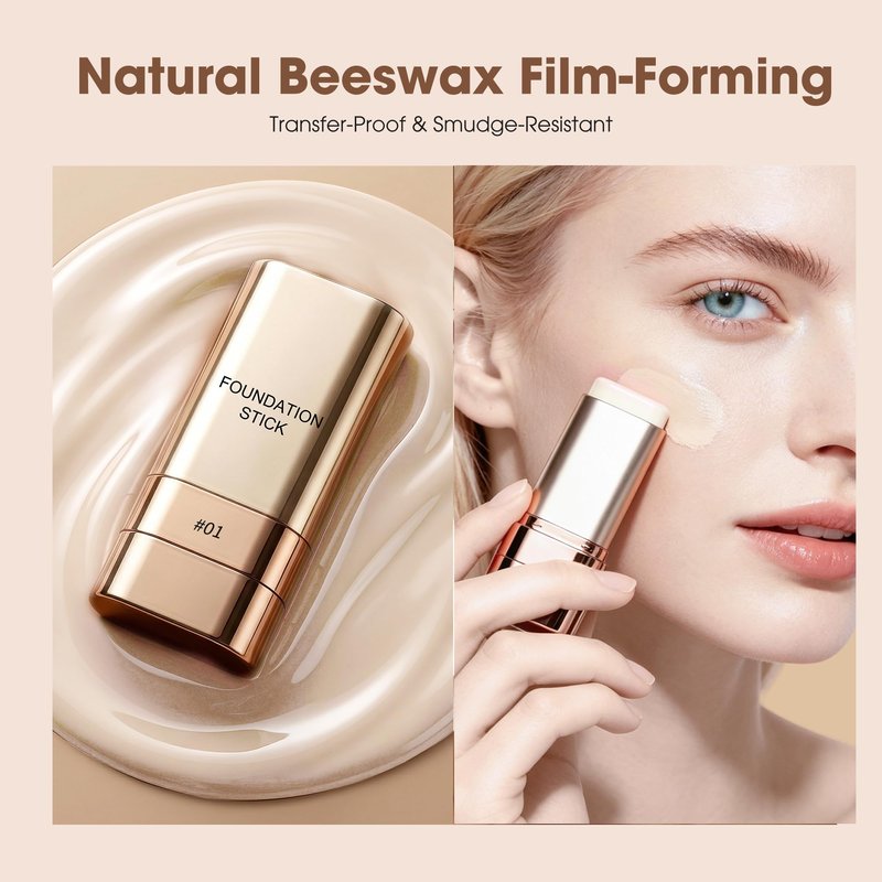 Foundation Stick, Luminous Dual-Ended Concealer Full Coverage, 2 in 1 Long-Lasting Contouring Foundation with Brush, Waterproof Korean Foundation Contour Stick Skin Friendly for Face Makeup, 01 IVORY