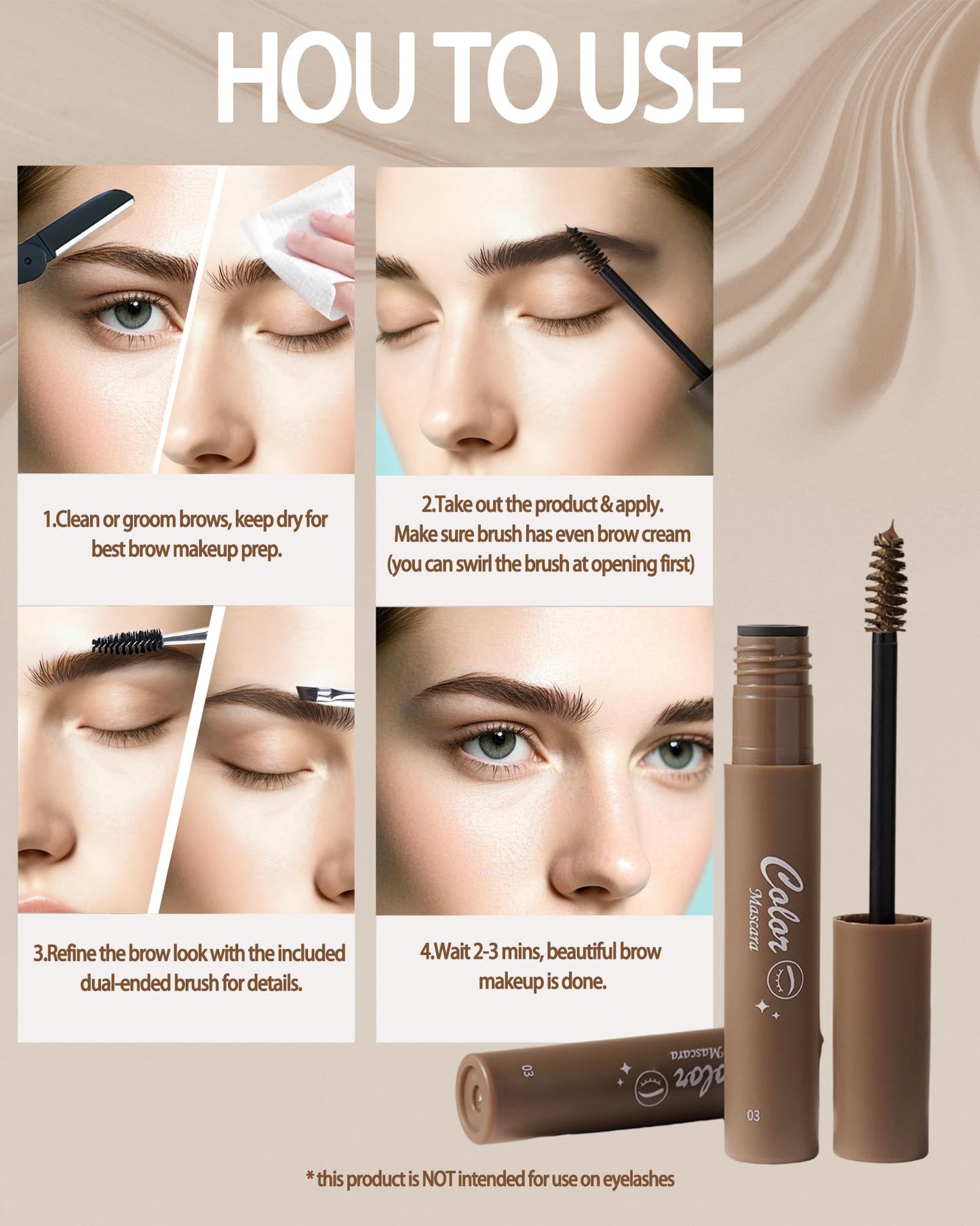 Waterproof Tinted Brow Gel,Long Lasting Smudgeproof Liquid Brow Gel,Creamy Eyebrow Mascara,Volumizing Enhance Brow Mascara,with Double Head Brow Brush,Eyebrow Makeup for Women Christmas-03 Light Brown