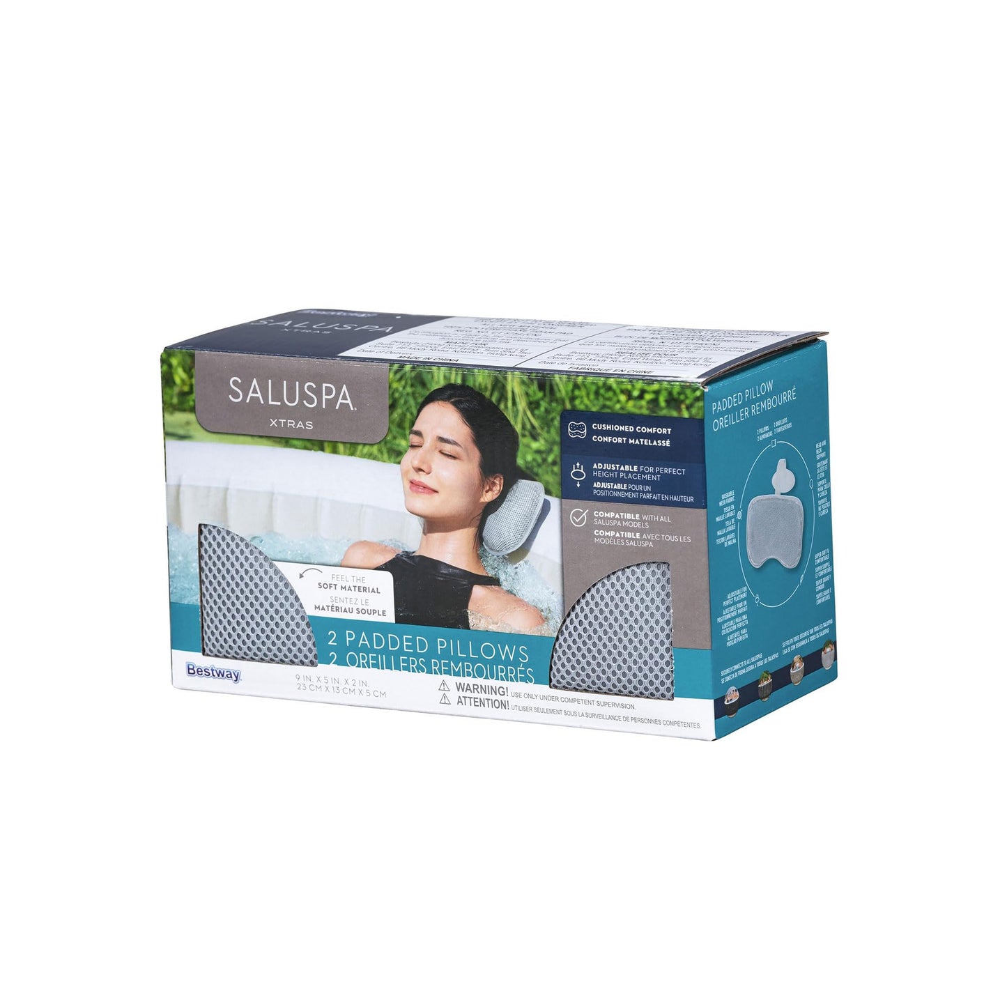 SaluSpa Padded Spa Pillows (2-Pack), Grey | Ergonomic Head & Neck Support for Hot Tubs and Bathtubs | Adjustable Strap with Balance Weight | Compatible with All SaluSpa Models