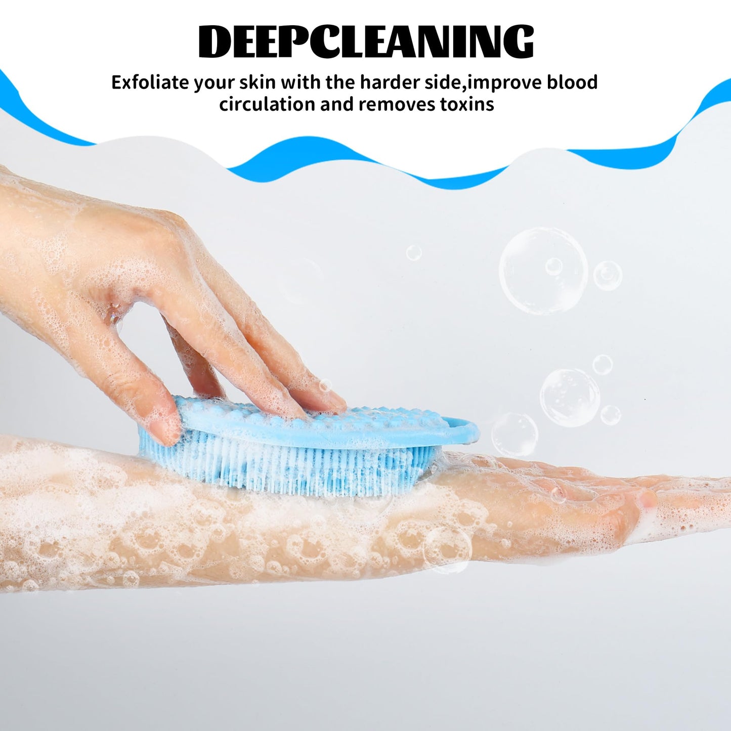 Soft Silicone Body Scrubber Loofah - 2 Pack Rubber Loofah 2 in 1 Bath and Shampoo Brush, Silicone Body Shower Brush Scrubber Cleaning Exfoliating Use for Sensitive Skin, Lather Well, Pink and Blue