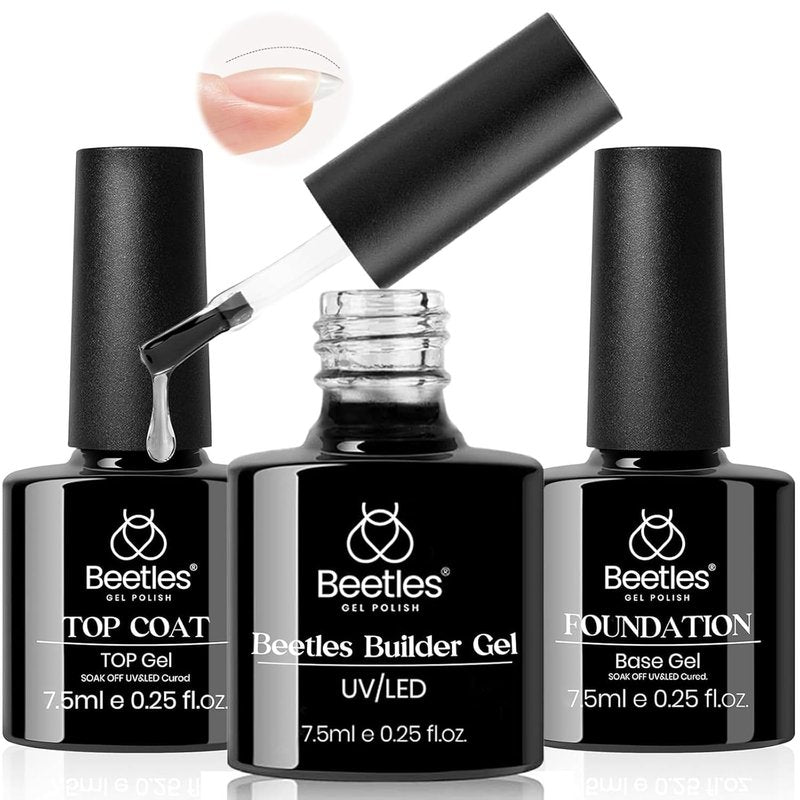 Beetles Builder Gel Set - 3Pcs 7.5ml Nail Strengthener with Shine Finish | Long-Lasting & Soak Off