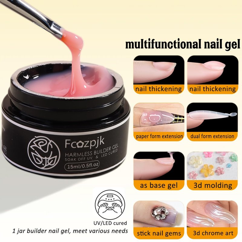 Fcozpjk Builder Gel for Nails, 4 Colors Thickening Builder Nail Gel Clear Milky White Nude Pink Nail Strengthener Gels Kit with Brush Pen Soak Off UV Polish Nail Extension Manicure Supplies