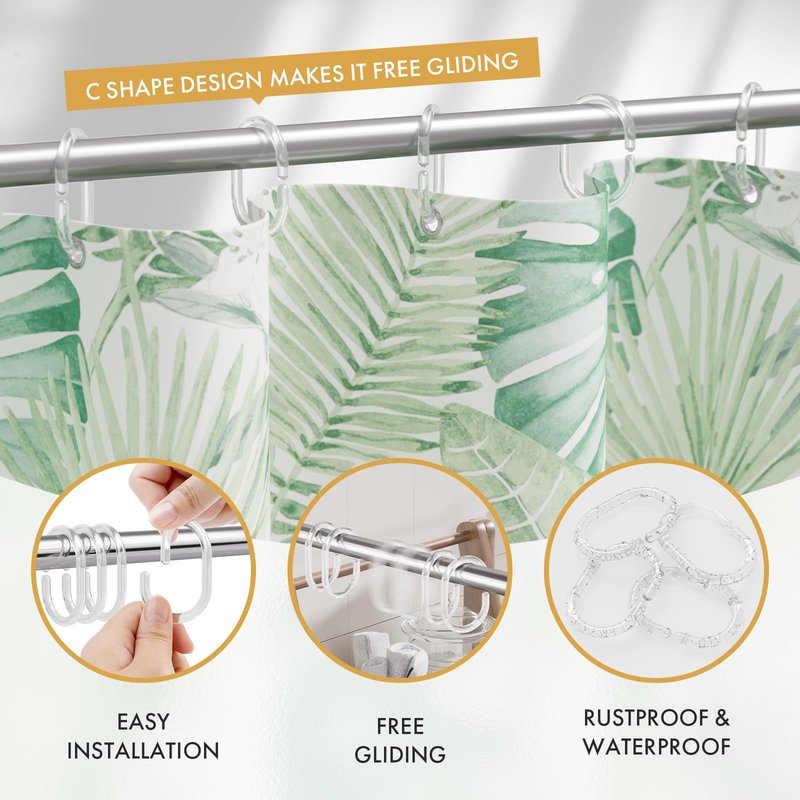 Amazer Plastic Shower Curtain Rings, Shower Curtain Hooks, 24 Pcs C Shaped Shower Hooks for Shower Curtain, Clear Shower Curtain Hooks for Bathroom