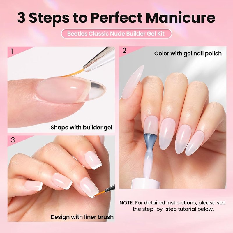 Beetles Builder Gel - 8-in-1 Milky Pink Nail Polish | Strengthening & Crack Repair for DIY Nail Extensions