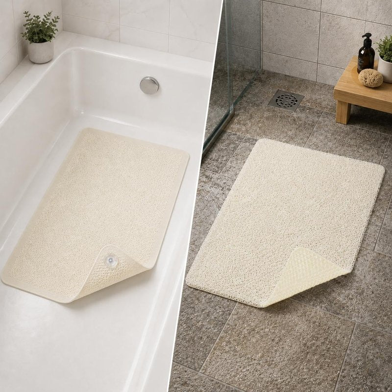 Huji Loofah Shower Mat - Non-Slip Bath Mat 10 Super Suction Cups for Bathroom - Great for The Elderly and Children