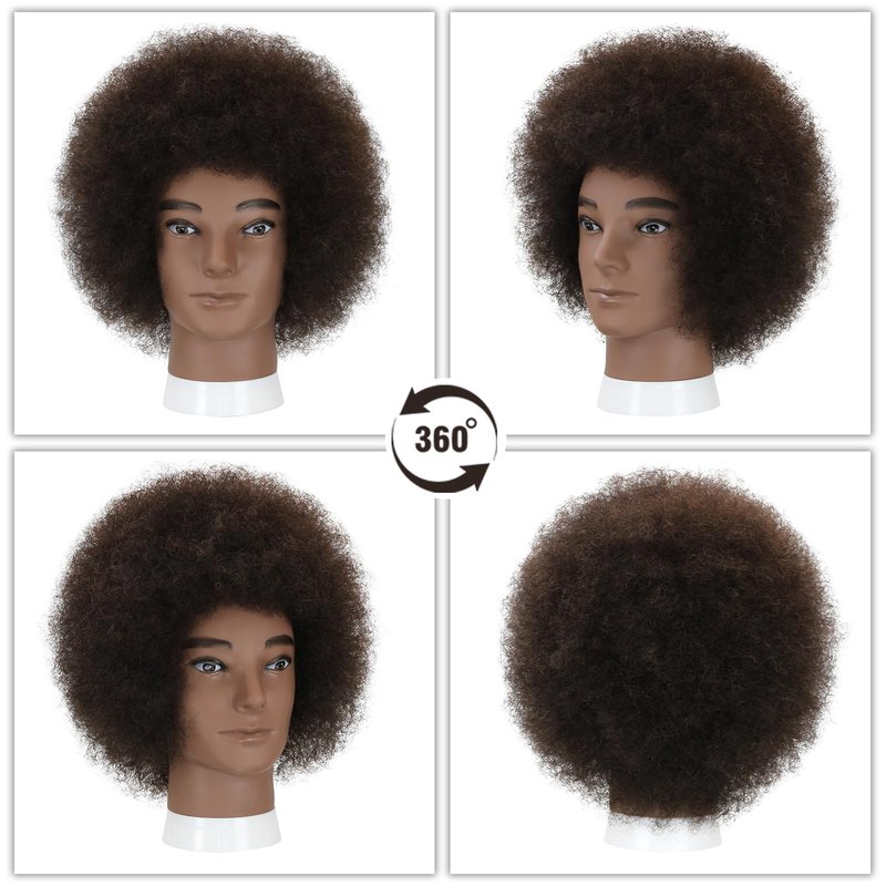 Sirydtm Male Afro Kinky Curly Mannequin Head - 100% Human Hair Mannequin Head Men's Training Barber Mannequin Head with Stand for Salon Braiding, Styling, Cutting, Coloring & Updos（WHBZT1B#）
