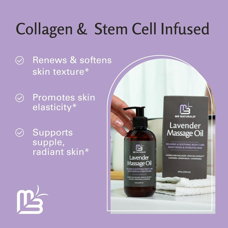 M3 Lavender Sensual Massage Oil - Collagen & Stem Cell Formula for Skin Tightening | 8 fl oz