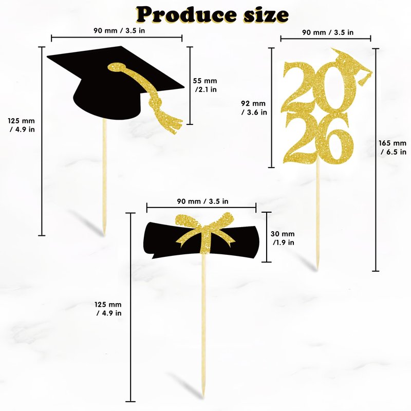 OHOME Graduation Decorations 2026-36 PCS Graduation Cupcake Toppers - 2026 Graduation Party Decorations - Mini Cake Decorations for Class of 2026,Diploma, 2026, Grad Cap Set (Black)