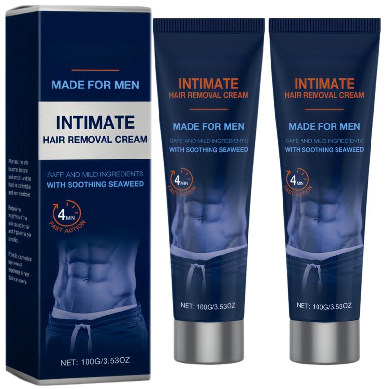 2PCS Men's Hair Removal Cream, Home Hair Removal Cream for Men - Residue-Free & Mark-Free Depilatory Cream, Moisturizing Gentle Formula with Seaweed Extract
