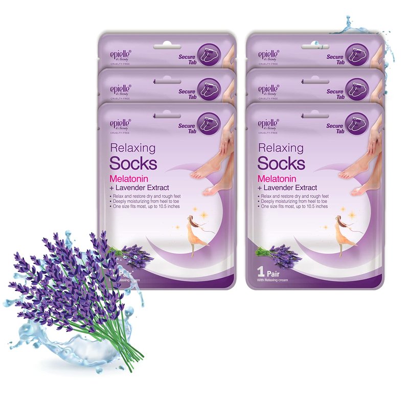 Epielle Relaxing Foot Mask 6 Pairs, Soften and Restore with Melatonin & Lavender Extract, Deep Moisturizing Socks for Dry, Cracked Feet, Self Care Gifts for Women, Spa Kit, Mothers Day Gifts