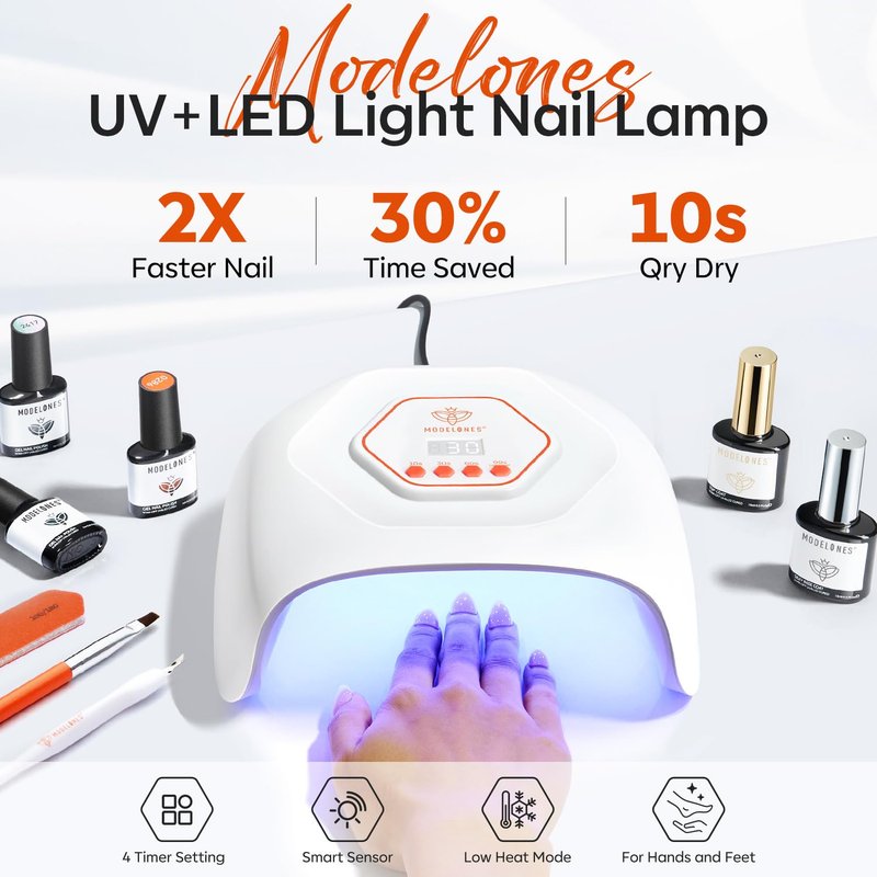 Modelones UV LED Nail Lamp, Light for Gel Nails Nail Dryer Gel Polish Fast Curing with 4 Timer Smart Sensor Nail Art Tools Manicure Kit Starter Friendly Gifts for Women Girls