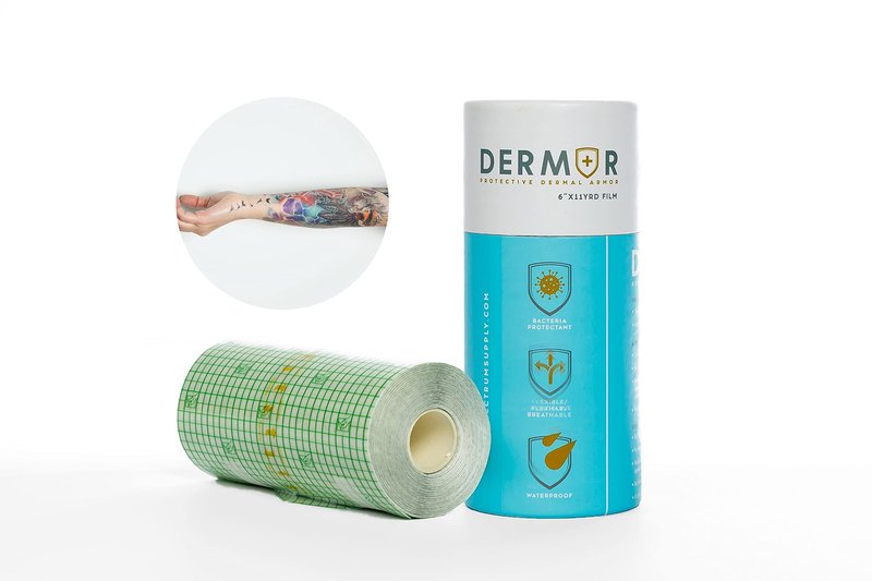 Electrum DERMOR Protective Dermal Armor Tattoo Aftercare Bandage Roll - Waterproof Transparent Film Latex Free Adhesive Bandage / 6 x11 YD, Up to 100 Applications,DERMOR6X11