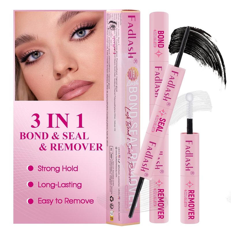 FADLASH 3-in-1 Lash Bond & Seal Remover Set - Gentle Formula for DIY Eyelash Extensions | 72-Hour Hold
