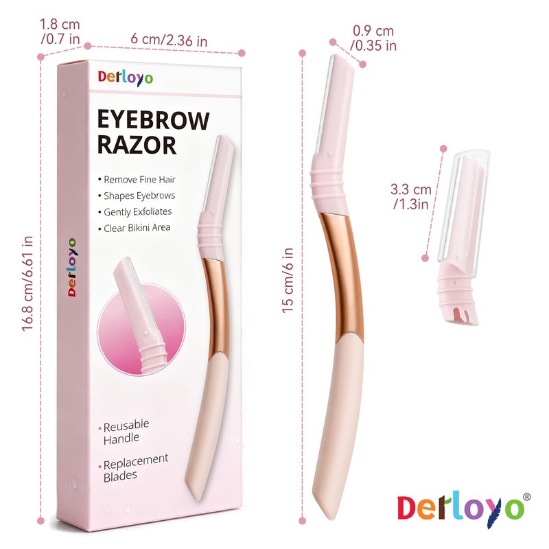 Eyebrow Razor and Face Razor for Women, Reusable Metal Handle with 7 Refill Blades, Dermaplane Razor with Protective Silicone Cap, Eyebrow Hair Trimmer