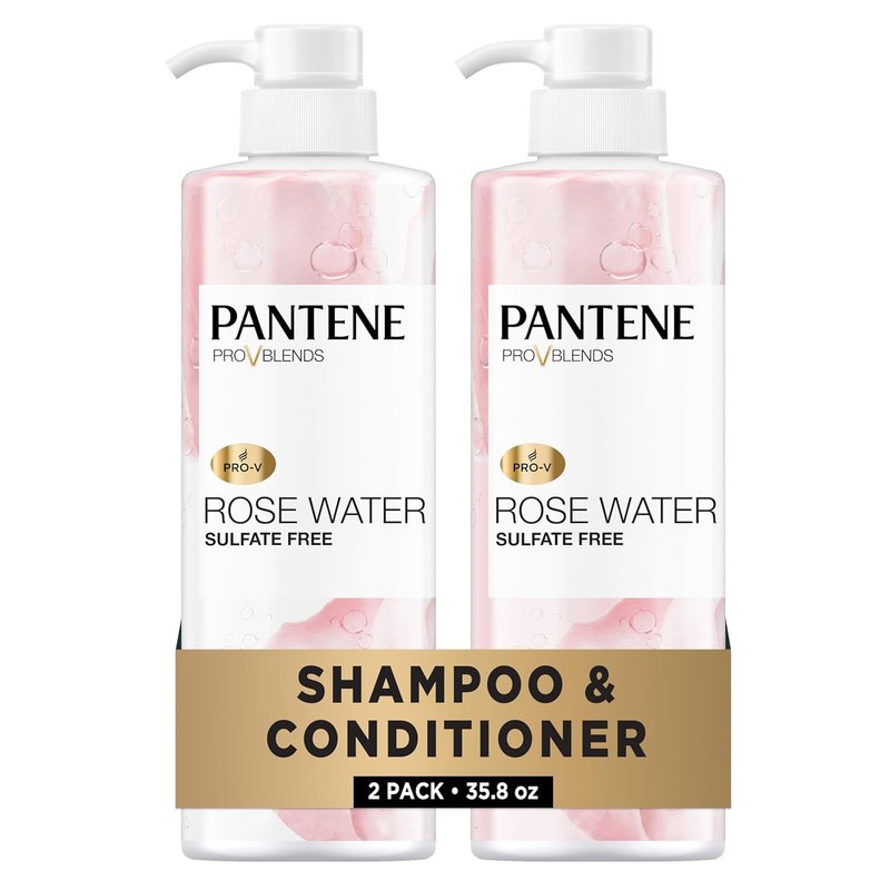 Pantene Sulfate-Free Shampoo & Conditioner Set - Rose Water Infused, Moisturizing & Soothing | 17.9 Fl Oz Each, 2 Pack