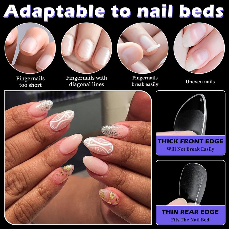 510pc Short Almond Nail Tips, Soft Gel Nail Tip Almond Fake Nails Artificial Fingernail, 15 Sizes Full Cover Clear Press on Nail Short Acrylic Nails Tips for Nail Extension, Press Nails Making