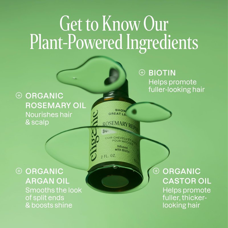 Cliganic Rosemary Hair & Scalp Oil with Biotin & Jojoba With Herbal Organic Ingredients - Serum To Smooth & Soften Frizzy, Damaged Hair, Split Ends & Dry Scalp, Promote Fuller-Looking Hair, 4 Fl Oz