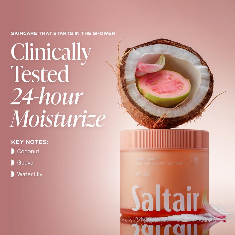 Saltair Multi-Lipid Body Butter – Hydrating 24-Hour Moisture – Body Cream for Soft Skin & Barrier Support – Ceramides, Coconut Oil & Shea Butter for Dry Skin Care – Golden Hour, 10oz