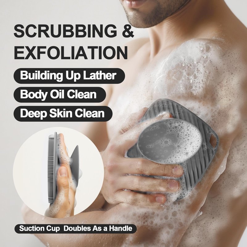 ARIOSOX Silicone Body Scrubber, Bath Brush,Gentle Texture Exfoliating Body Scrubber for Men and Women On Sensitive Skin, Soft Scrubber Builds Up Lather, Deep Skin Clean (Gray)