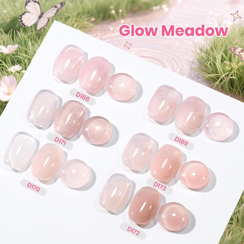 Beetles Builder Gel Nail Kit - Glow Meadow 6-Color Pink Nude Glitter Gel for Nail Strengthening & Extensions | Beginner-Friendly DIY