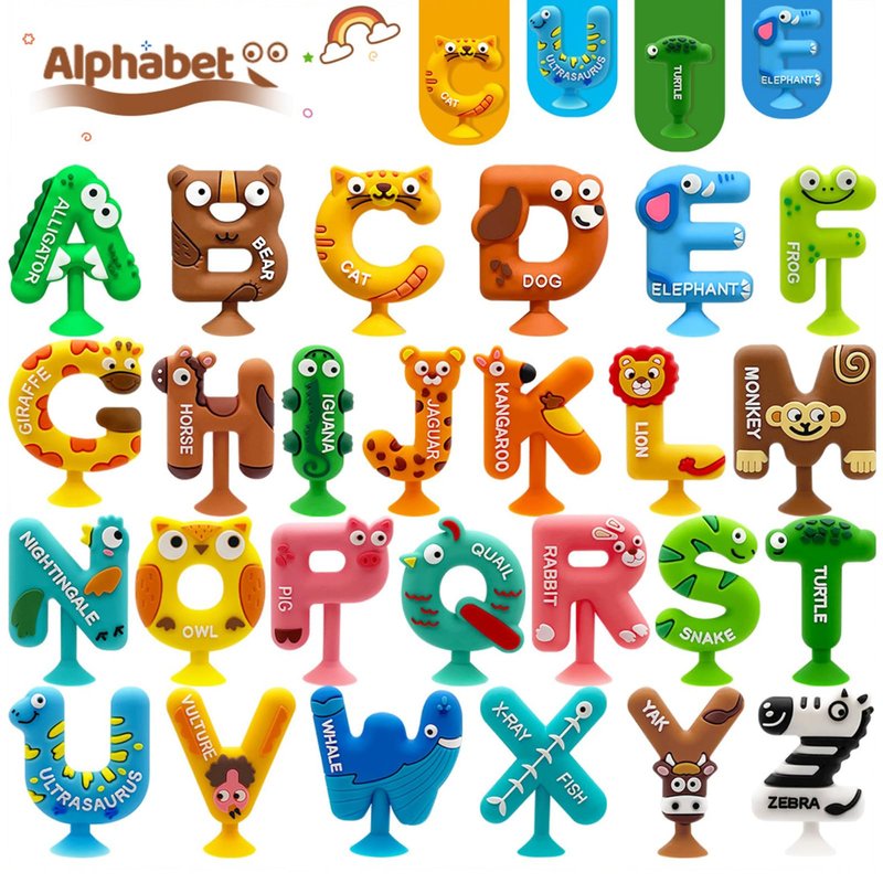 Kitysey 26pcs Alphabet Bath Toys for Toddlers , Educational Suction Bath Toys with Animal Letters, Montessori Sensory Toy for Kids 3-12, No Hole Food-Grade Silicone Toys for Autism/ADD/ADHD