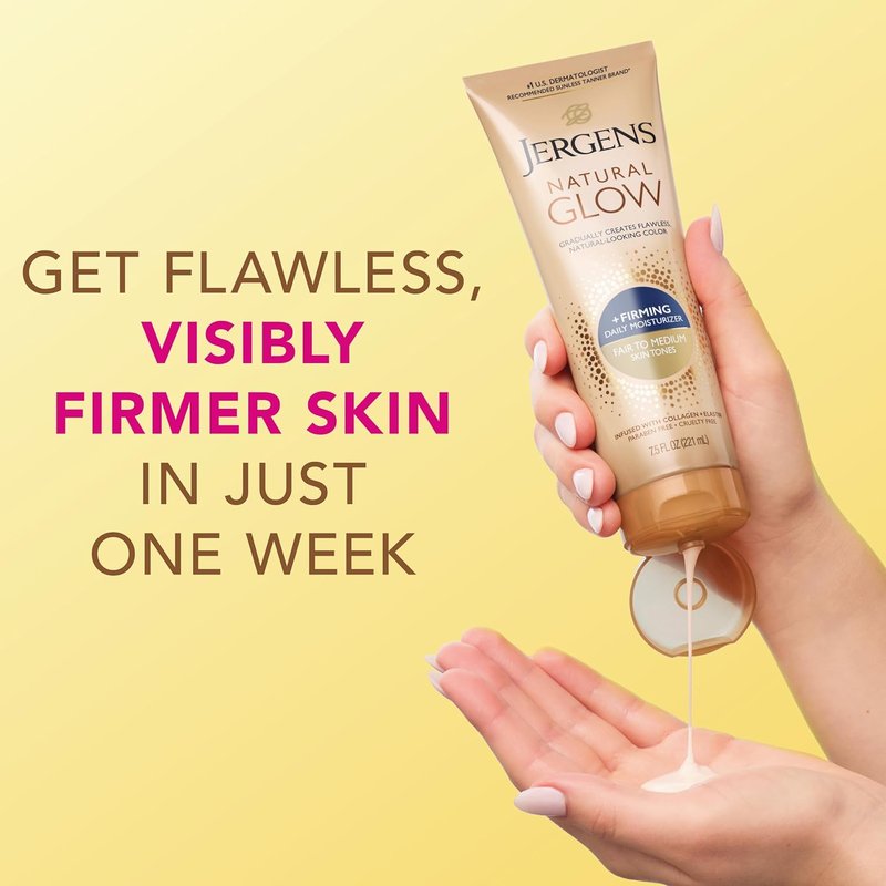 Jergens Natural Gradual Glow Daily Moisturizer Bundle - Firming & SPF 20 | 7.5oz + 2oz, Fair to Medium