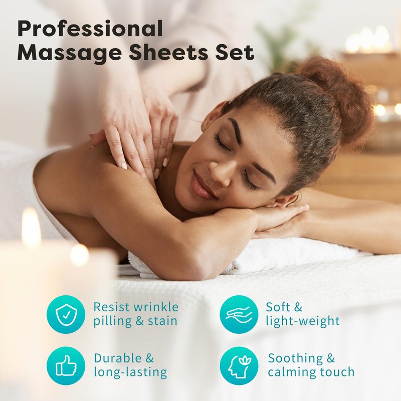 Comfyanno Massage Table Sheets Sets, 3 Pcs Professional Microfiber Spa Therapy Bed Sheets Cover, Soft, Light-Weight, Stain & Wrinkle Resistant, Includes Flat & Fitted Sheet, Face Cradle Cover - Black