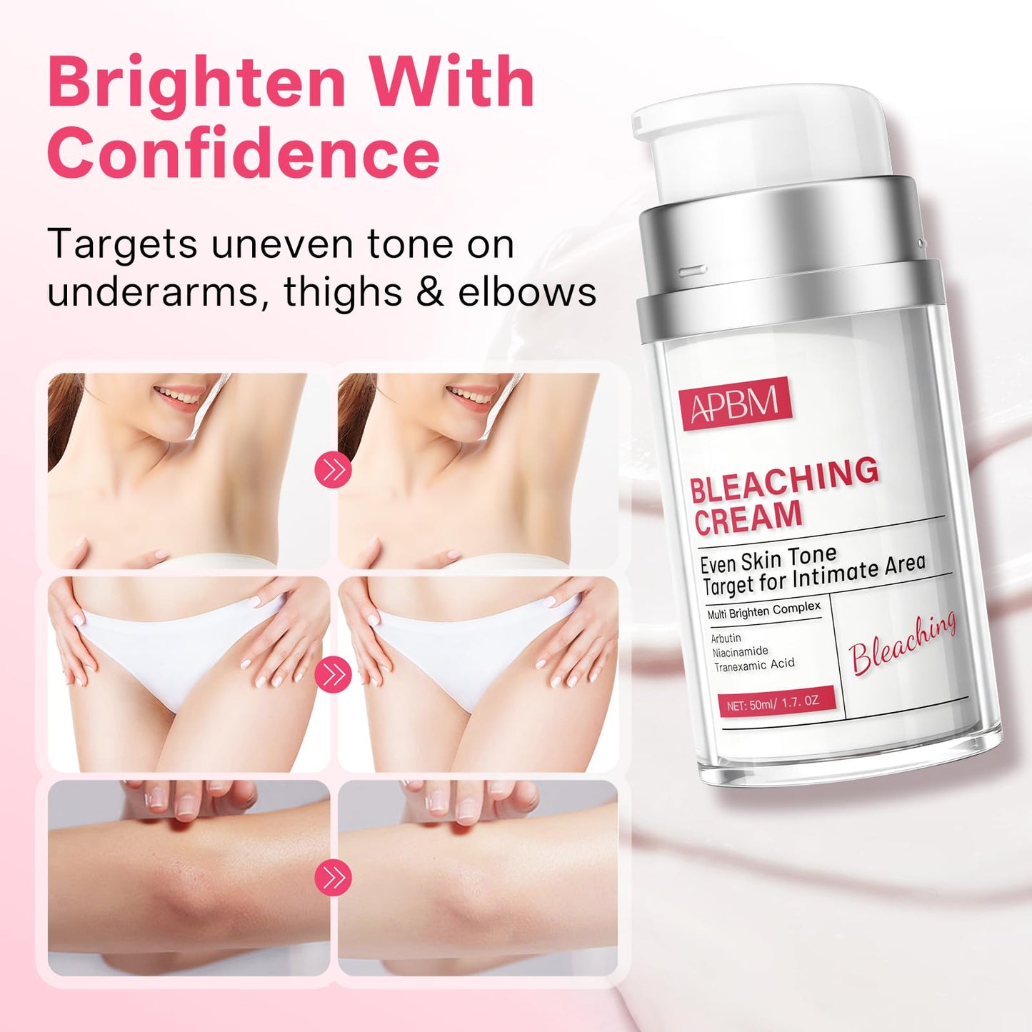 APBM Skin Lightening Cream for Intimate Area with Niacinamide, Arbutin, Tranexamic Acid and Vitamin C, Even Skin Tone for Body, Underarm, Knees, Elbows, Inner Thigh, Bikini Areas, 1.7 fl.oz