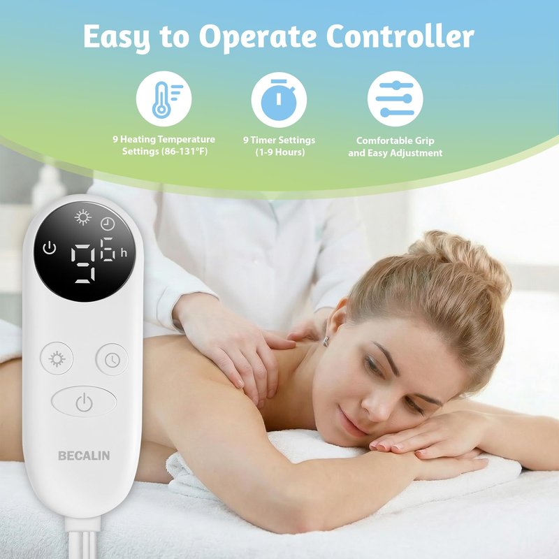 Massage Table Warmer Heating Pad Professional SPA Massage Bed Warmer with 9 Timer, 9 Heat Settings, Overheat Protection for Massage Bed & Spa, Thickened & Soft Fleece, 30" x 71"