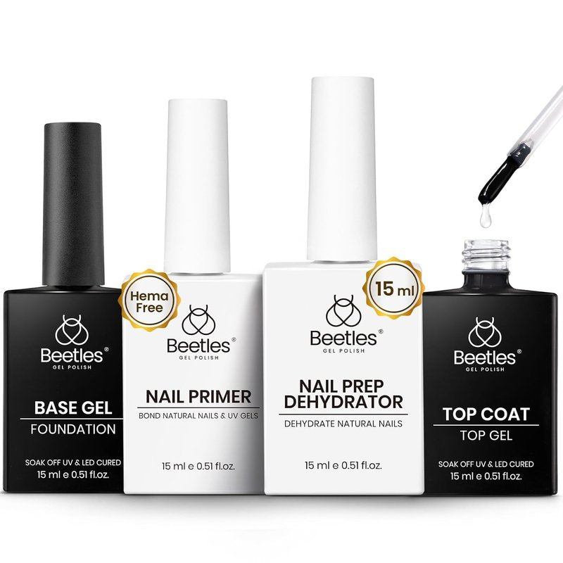 Beetles Gel Top Coat and Base Coat Set - 15ml | Professional Acid-Free Nail Prep Kit