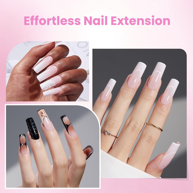 Beetles Tipex Lite Instant Apex Nail Tips, Long Square Gel Nail Tips, 16 Sizes 00-14, Built-in Apex for Natural Fit, Beginner-Friendly DIY Nail Extensions
