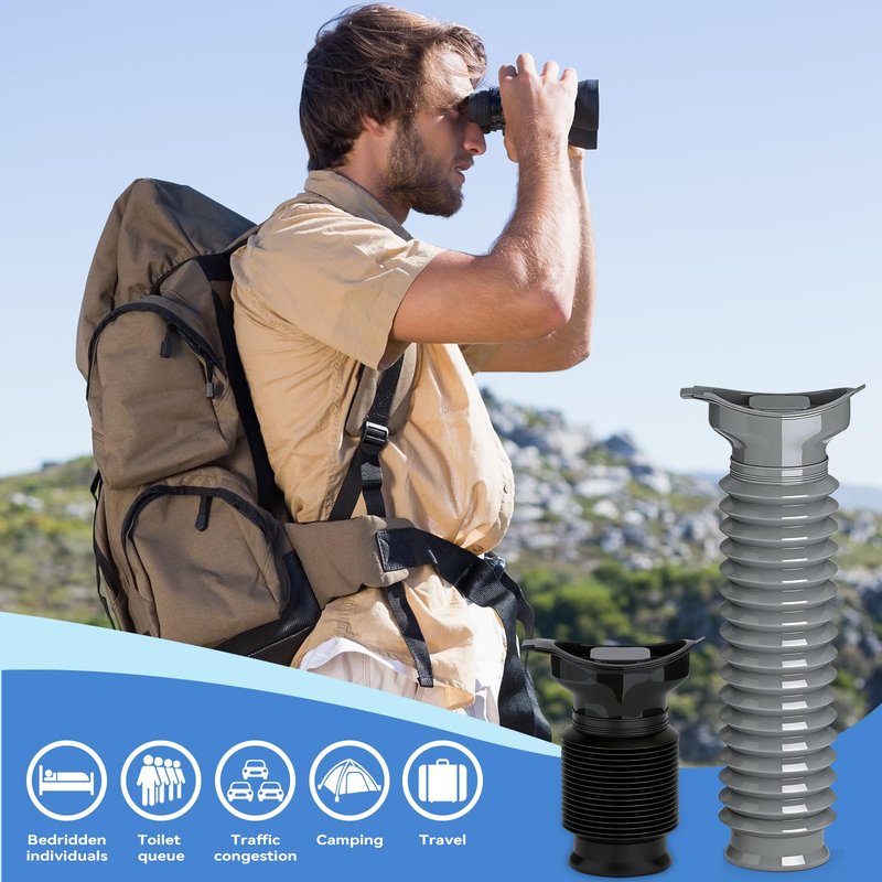 Pee Bottles for Men, Collapsible Emergency Urinal With Disposable Replacement Bags, Leakproof Car Pee Bottle for Men and Women, 2-PCS Urine Bottle, Travelling, Traffic Jams & Hiking (gray and black)