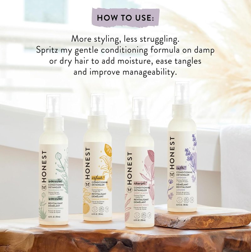 Conditioning Hair Detangler Spray - Tear-Free Leave-In Conditioner | Hypoallergenic Almond, 4 fl oz (3-Pack)