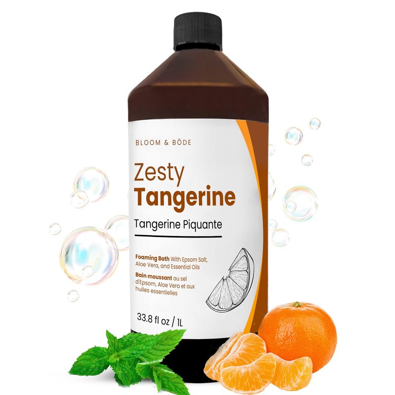 Luxury Foaming Bath - Natural Scented Bubble Bath with Essential Oils and Epsom Salt - Zesty Tangerine Scent, 33.8 fl oz / 1L
