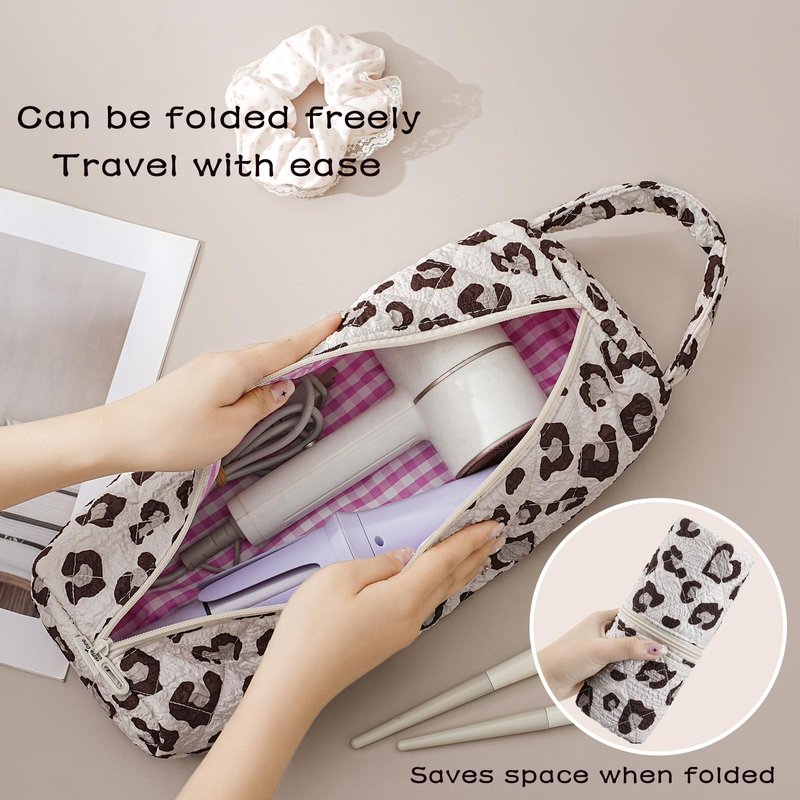 RSRSLEII Quilted Hair Tools Travel Bag，Hair Styling Accessories Storage Case for Shark FlexStyle, Dyson Airwrap Hair Dryer, Curling Iron, Revlon Hair Tools，Portable and foldable(02Leopard print)