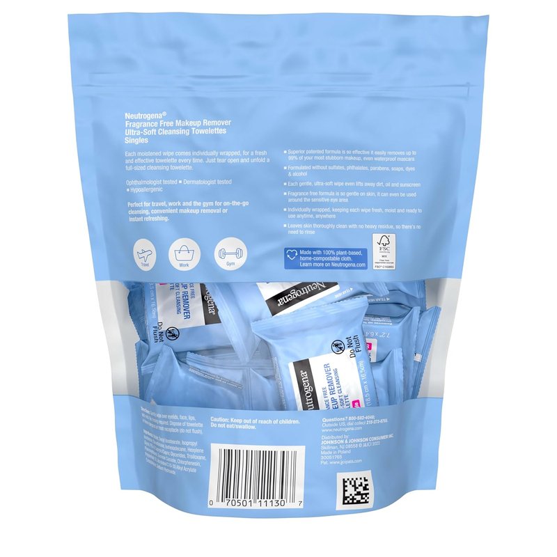 Neutrogena Makeup Remover Wipes - Fragrance-Free, Alcohol-Free Face Towelettes, 20 Ct (Pack of 12)