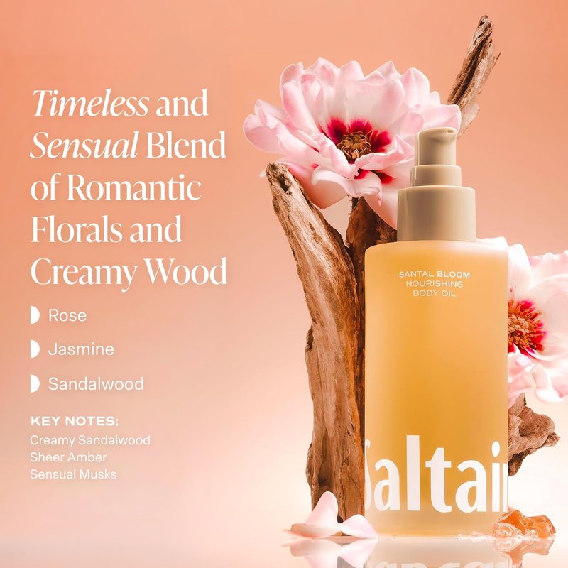 Saltair Body Oil - Luxurious Santal Bloom After Shower and Bath Oil for Women and Men. Botanical, Non-Greasy, Well-Absorbing Moisturizer for Hydrating Dry Skin – 4oz Pump Bottle