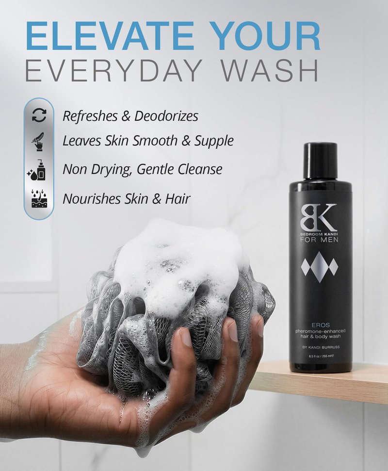Bedroom Kandi for Men Body Wash 8.5 Fl Oz – Pheromone Infused Moisturizing & Deodorizing Formula with Aloe, Shea Butter & Essential Oils for Smooth Skin & All Day Freshness - Premium Grooming Product