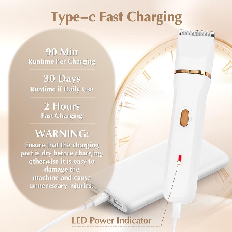 EiLVEEY Electric Bikini Trimmer for Women - 5 in 1 Rechargeable Electric Razors for Women, IPX7 Waterproof Pubic Hair Trimmer, Painless Womens Body Shaver, Facial Razor & Nose Hair Shaver, White