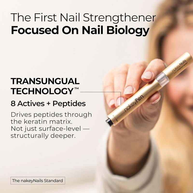 NakeyNails Nail Strengthening Serum - Fast Absorbing Treatment for Damaged & Brittle Nails | 45-Day Supply with Keratin, Peptides & Hyaluronic Acid