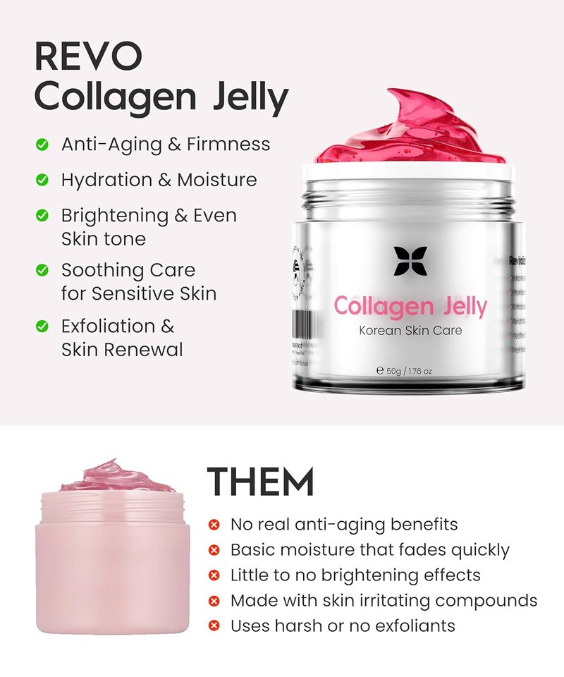 REVO Collagen Jelly - Korean Anti-Aging Formula with Hydrolyzed Collagen & Vitamin C | 1.76 Fl Oz
